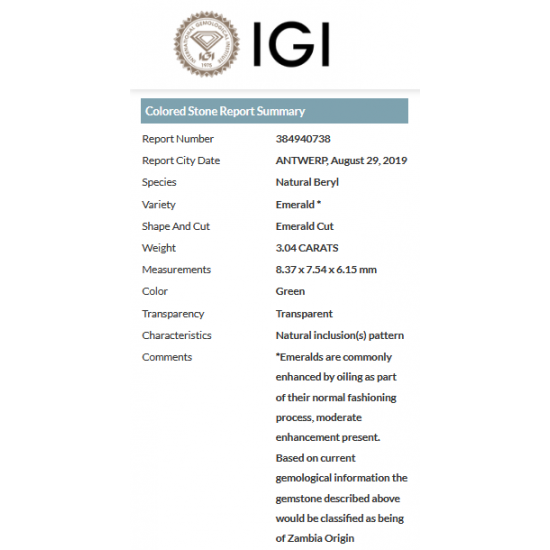 SZMARAGD NATURALNY 3,04 ct IGI