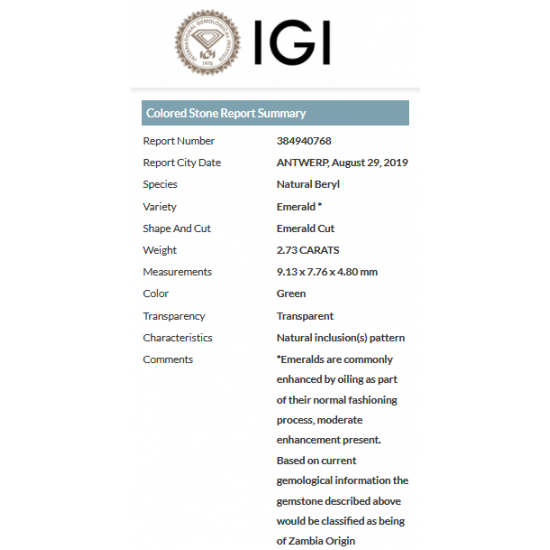 SZMARAGD NATURALNY 2,73 ct IGI