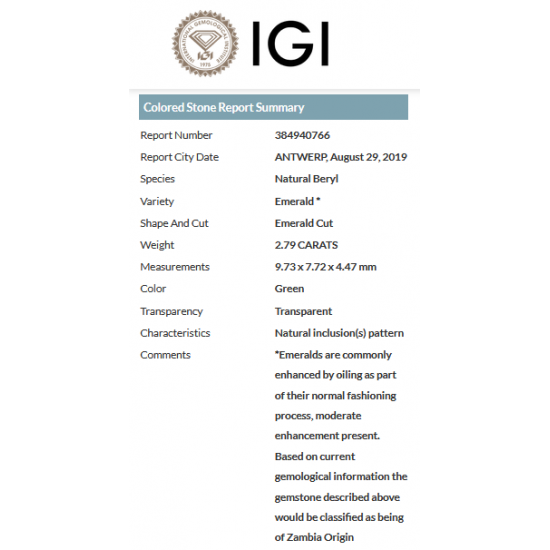 SZMARAGD NATURALNY 2,79 ct IGI