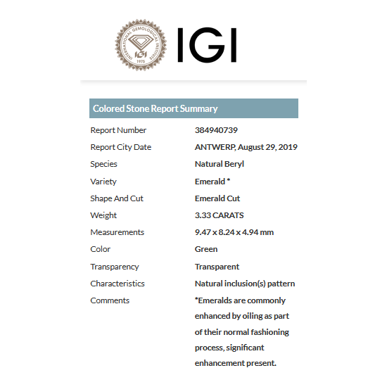 SZMARAGD NATURALNY 3,33 ct IGI