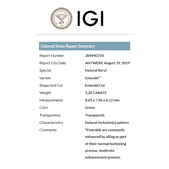 SZMARAGD NATURALNY 3,20 ct IGI