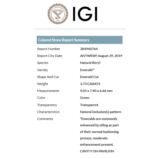 SZMARAGD NATURALNY 3,73 ct IGI