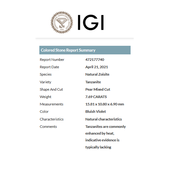 TANZANIT 7,69 ct IGI